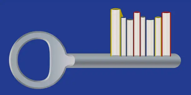 Vector illustration of Concept of knowledge with a key in the shape of books.
