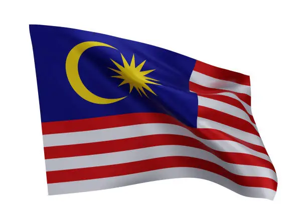 3d illustration flag of Malaysia. Malaysian high resolution flag isolated against white background. 3d rendering