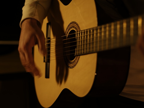 Playing Classic Guitar, Flamenco Style, Dark Concept, Elegance