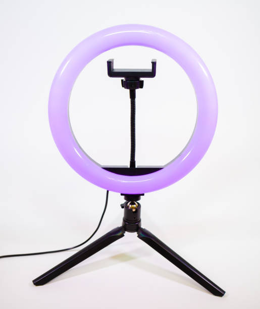 istock Ring lamp on a small tripod. Purple light. 1371272297