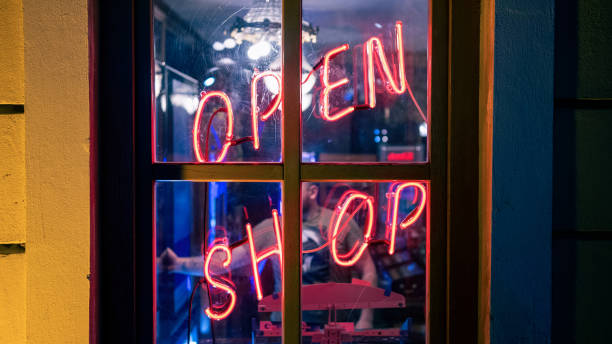 istock Open colorful logo of open shop. 1371274252