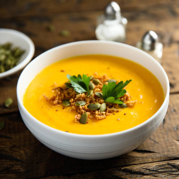 pumpkin soup - caldo imagens e fotografias de stock