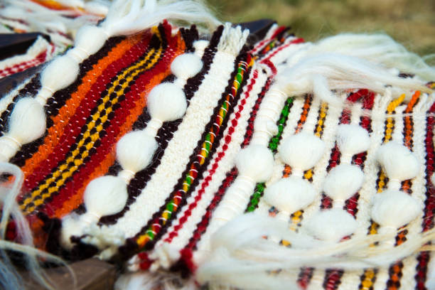 istock Traditional Bulgarian woolen hand-woven carpet - selective focus 1371282570