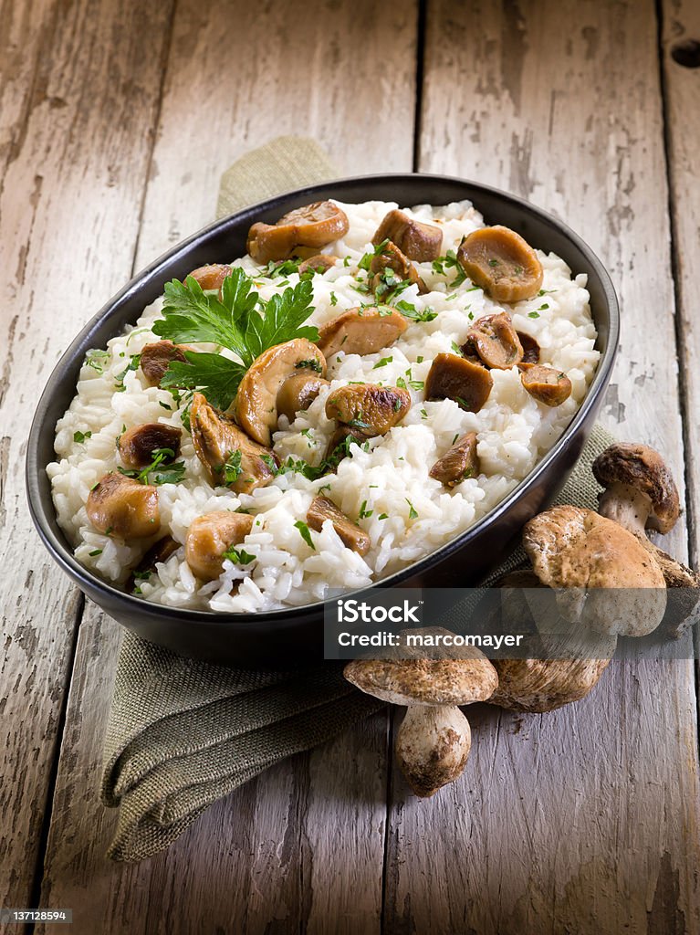 risotto with cep edible mushrooms Porcini Mushroom Stock Photo