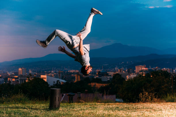 istock Fitness parkour man training in park 1371286109