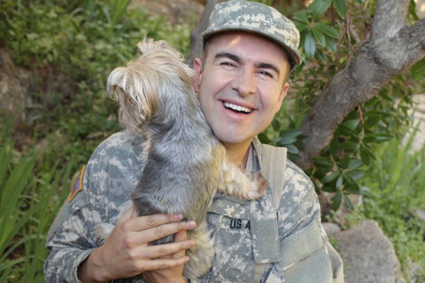 istock Soldier reunited with his dog 1371288699