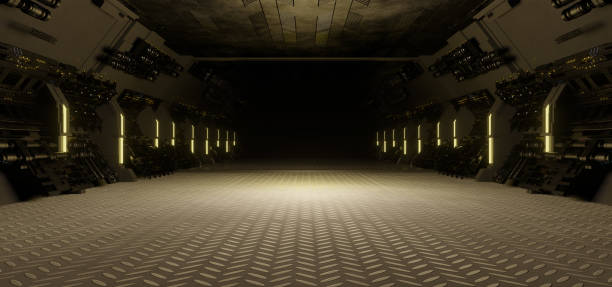 istock Empty Futuristic Empty Hallway Corridor Room Garage Studio Dance Glowing Cosmic Light Brown Colors Sci Fi Background Alien Scene Concept Art 3D Render 1371289997