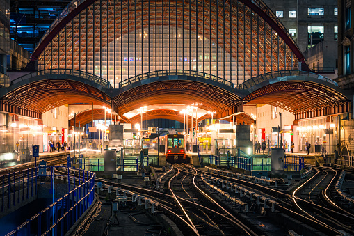 View to the Canary Wharf train station, London, United Kingdom