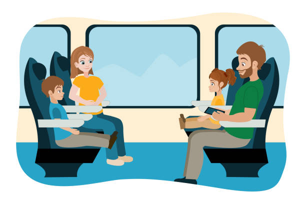 podróż pociągiem - rodzina ( rodzice z dziećmi) - bus family travel destinations women stock illustrations