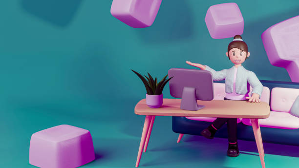 istock claymorphism - woman sitting in front of computer 1371292630