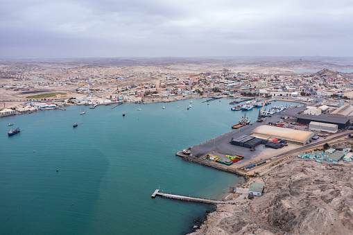 Aerial view of Luderitz harbour and town in Namibia