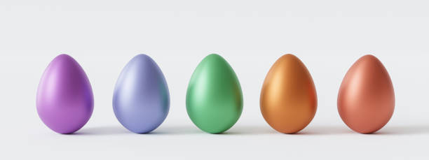 istock Colorful Easter eggs on white background, Spring holidays advertising, 3d render banner 1371295641