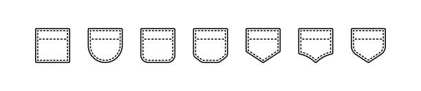 istock Patch Pocket. Jacket, Trousers, Dress, Jacket, Jeans, Coat, Shirt. Set of vector icons in linear style isolated on white background. 1371296230