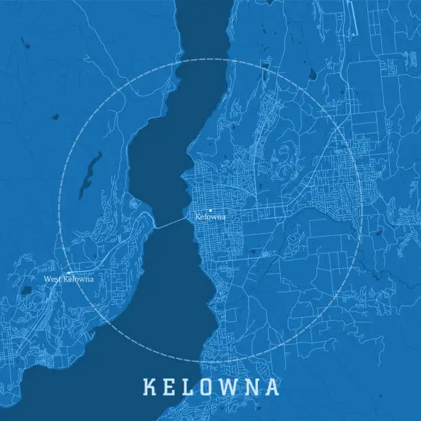 Vector illustration of Kelowna BC City Vector Road Map Blue Text