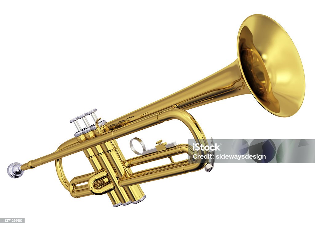 Brass trumpet on white background Isolated polished brass trumpet. Includes pro clipping path. Trumpet Stock Photo