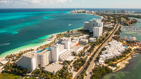 Aerial view of resort area in Cancun