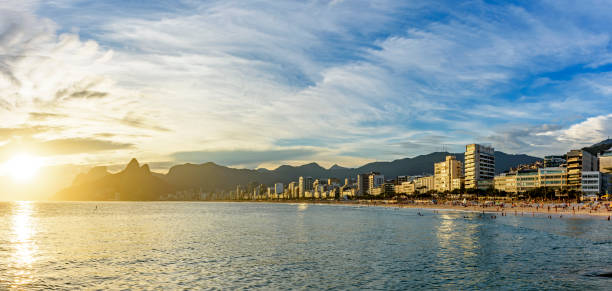 istock Panoramic image of Ipanema beach during sunset 1371307983