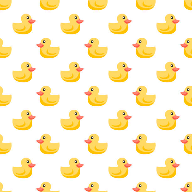 ilustraciones, imágenes clip art, dibujos animados e iconos de stock de lindos patos de goma. patrón de tela. blanco amarillo - rubber duck