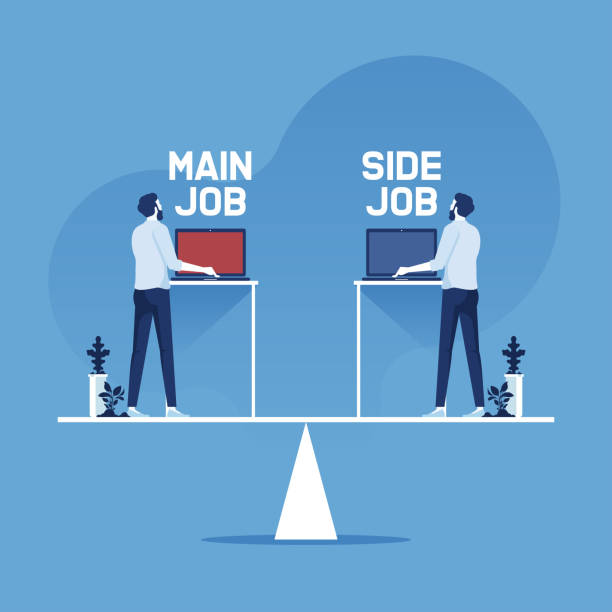 Balance of main job and side job concept Businessman balance of main job and side job image, business concept second place stock illustrations