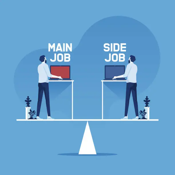 Vector illustration of Balance of main job and side job concept