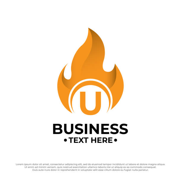 brennende flammenfeuer illustration mit großbuchstaben u designvorlage. fire flame logo designvorlage drop silhouette. - devil chili stock-grafiken, -clipart, -cartoons und -symbole