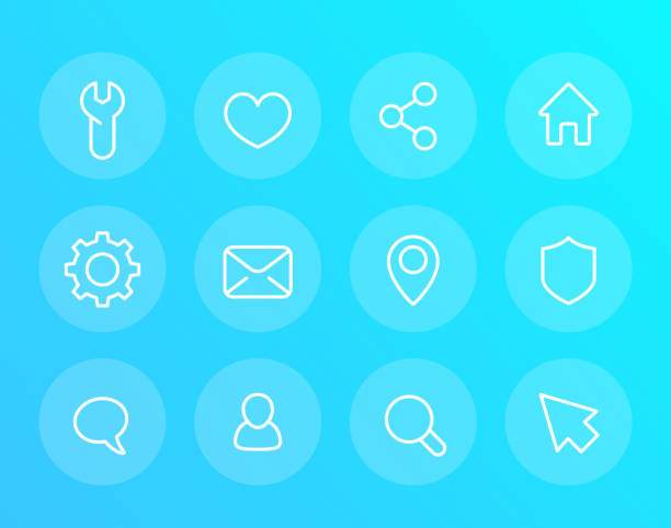 ilustrações de stock, clip art, desenhos animados e ícones de basic linear vector icons for web and apps - facebook social gathering log on communication