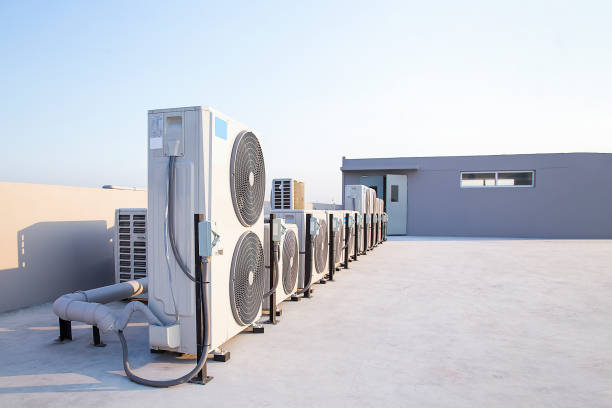 air condition outdoor unit compressor install outside the building. stock photo