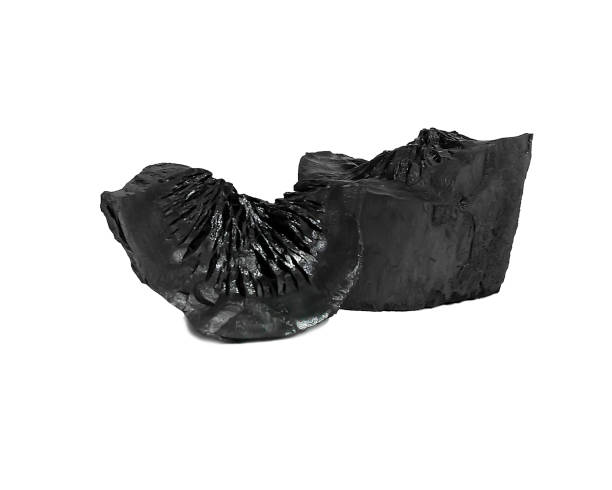 istock natural charcoal hardwood charcoal on a white background. 1371312394