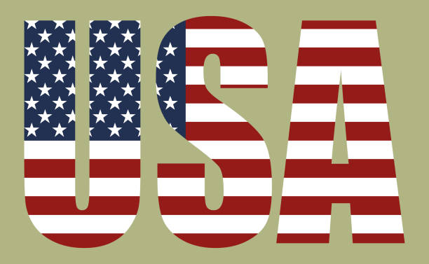 istock USA american flag word. Vector illustration. Khaki green background. 1371313252
