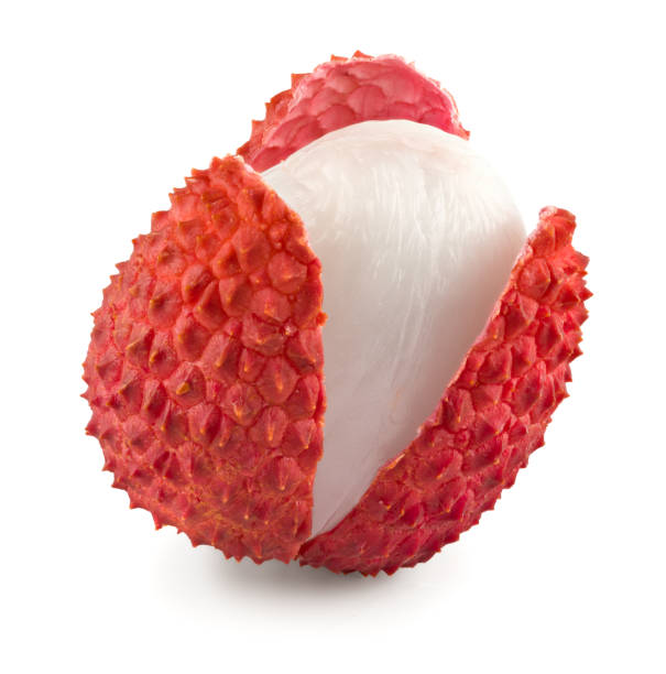 istock one fresh lychee isolated on white background. macro. clipping path 1371313724