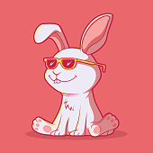 istock Cute rabbit character with sunglasses vector illustration. 1371315040