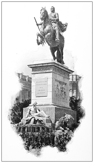 Antique travel photographs of Spain: Statue of Philip IV, Madrid