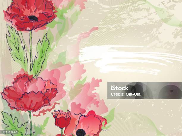 Красный Poppies — стоковая векторная графика и другие изображения на тему Painterly Effect - Painterly Effect, Абстрактный, Акварельная живопись