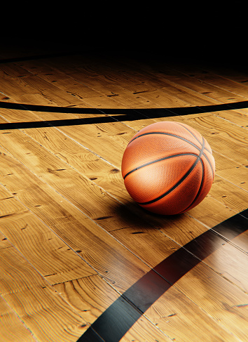 Basketball ball on the dark background 3d render. High quality 3d illustration