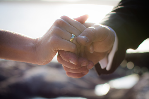 Close up of Newlyweds holding hands