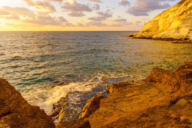 istock Sunset view of rock formations, and cliffs of Rosh HaNikra 1371332164