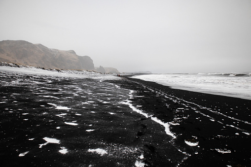 The black sand beach near Vík í Mýrdal town in Iceland
