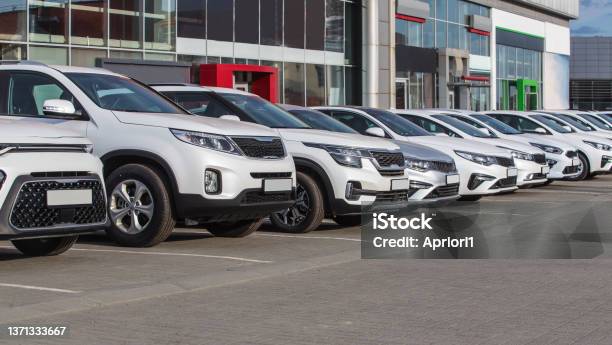 Cars For Sale Stock Lot Row Stock Photo - Download Image Now - Car, Car Dealership, Parking Lot
