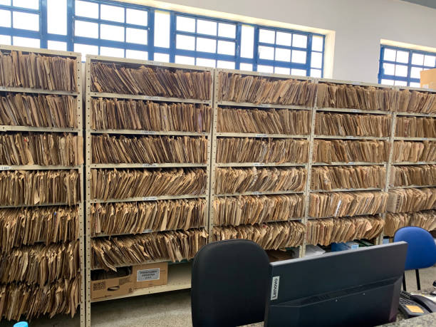 Old files in a registry office. December 9, 2021. São Paulo, SP, Brazil. Old files in a registry office. Bureaucracy stock pictures, royalty-free photos & images