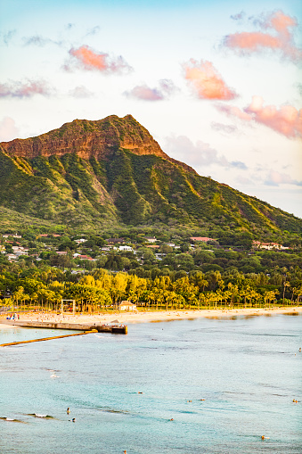 View of Honolulu skyline and Waikiki Beach from Diamond Head.