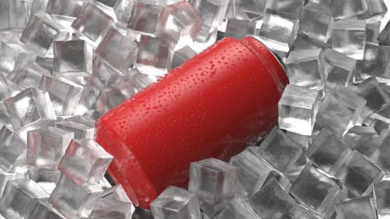Red beverage can in ice