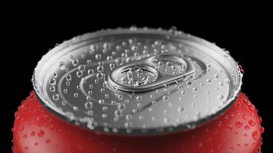 Red beverage can close-up