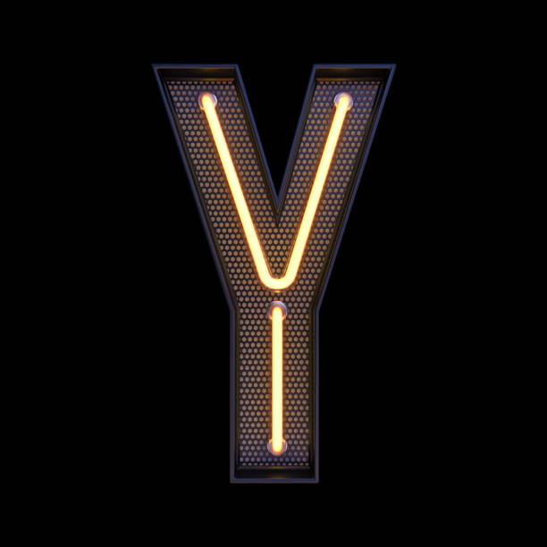 istock Neon retro Light Alphabet letter Y isolated on a black background with Clipping Path. 3d illustration. 1371340424