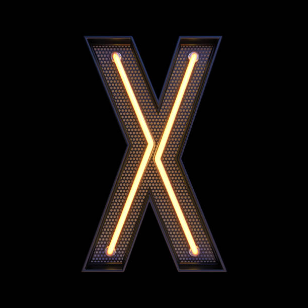 istock Neon retro Light Alphabet letter X isolated on a black background with Clipping Path. 3d illustration. 1371340445