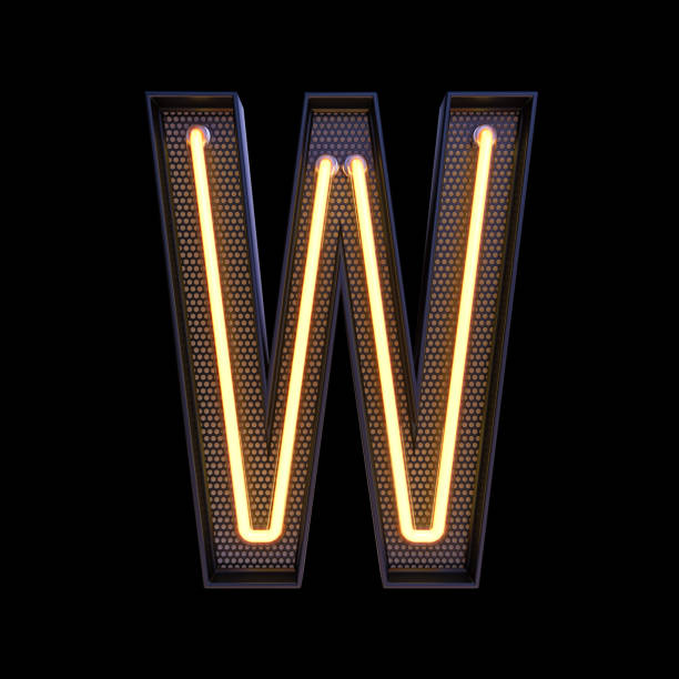 istock Neon retro Light Alphabet letter W isolated on a black background with Clipping Path. 3d illustration. 1371340478