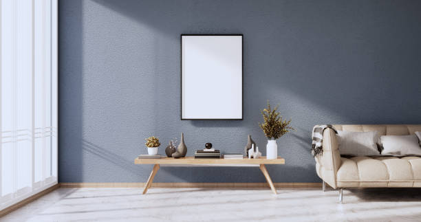 istock Grey and white wall on living room two tone colorful design.3D rendering 1371348402