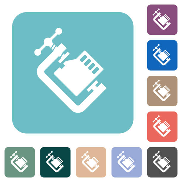 Micro sd memory card compress solid rounded square flat icons Micro sd memory card compress solid white flat icons on color rounded square backgrounds pushing lever stock illustrations