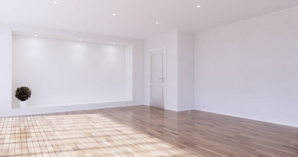 istock Cleaning room, Modern room empty white wall on tiles floor. 3D rendering 1371351217