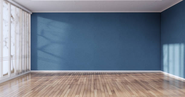 istock Cleaning room, Modern room empty blue wall on tiles floor. 3D rendering 1371351344