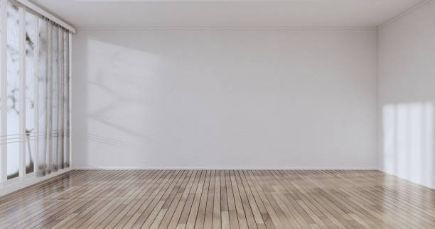 istock Cleaning room, Modern room empty white wall on tiles floor. 3D rendering 1371351350